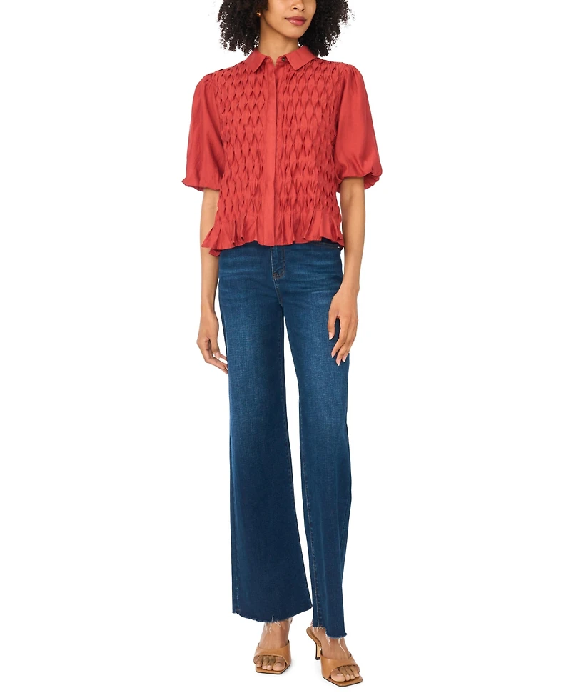 Vince Camuto Women's Collared Button-Front Bubble-Sleeve Blouse