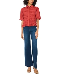 Vince Camuto Women's Collared Button-Front Bubble-Sleeve Blouse