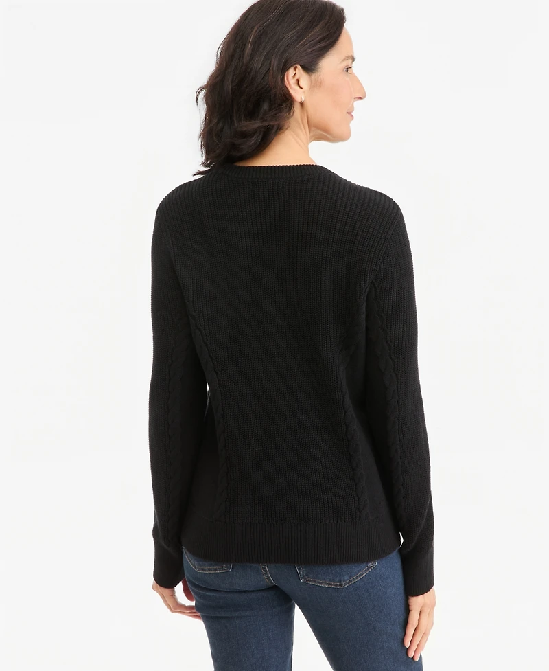 Style & Co Petite Mixed Rib Cable Crew Sweater, Created for Macy's