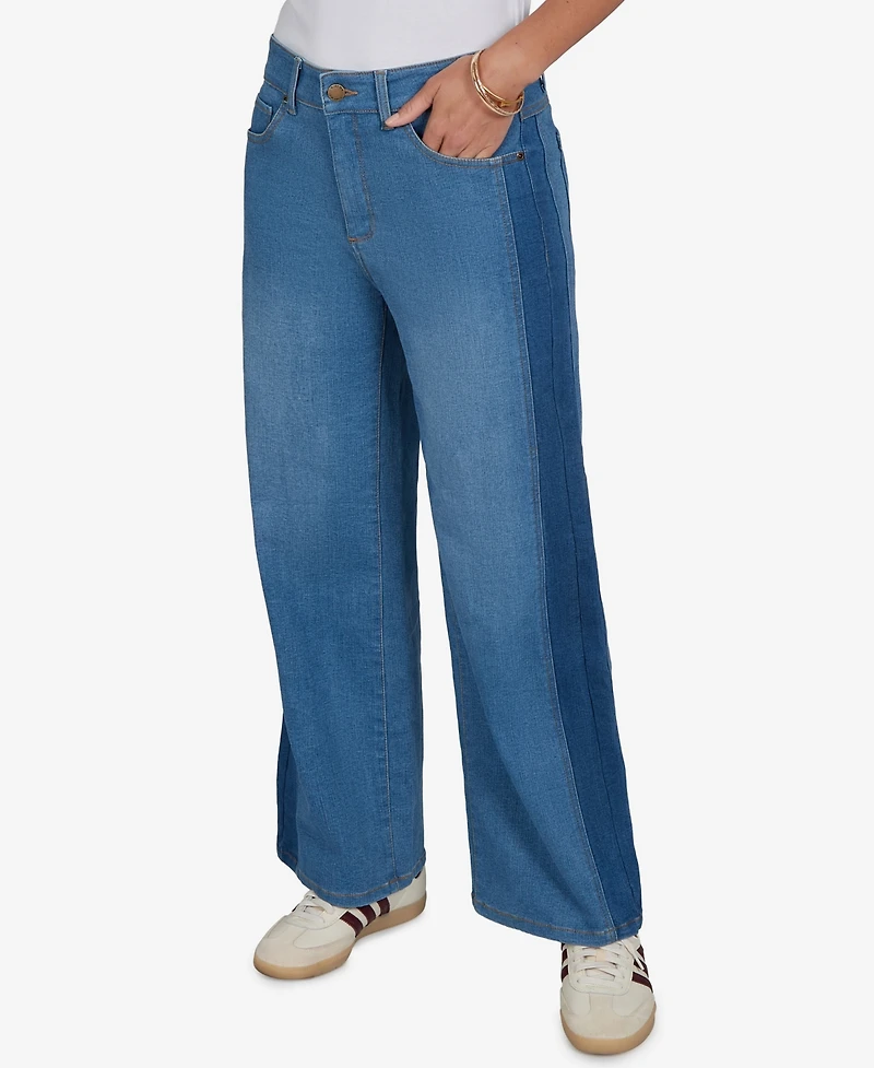 Ruby Rd. Petite Pull-On Wide-Leg Two-Tone Jeans