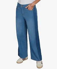 Ruby Rd. Petite Pull-On Wide-Leg Two-Tone Jeans