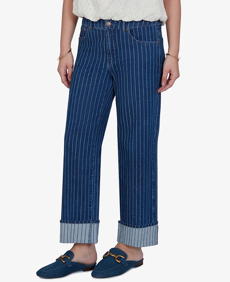 Ruby Rd. Petite Pinstripe Wide Cuff Jeans