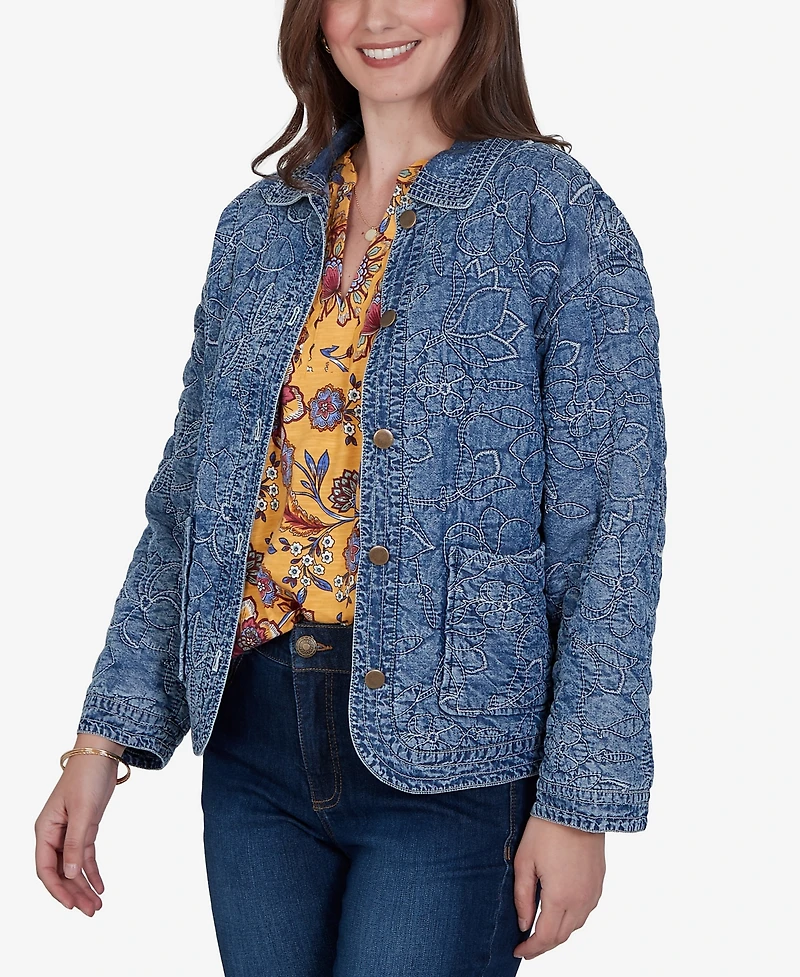 Ruby Rd. Petite Quilted Floral Denim Jacket