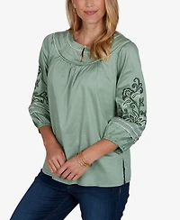 Ruby Rd. Petite Embroidered Sleeve Voile Top
