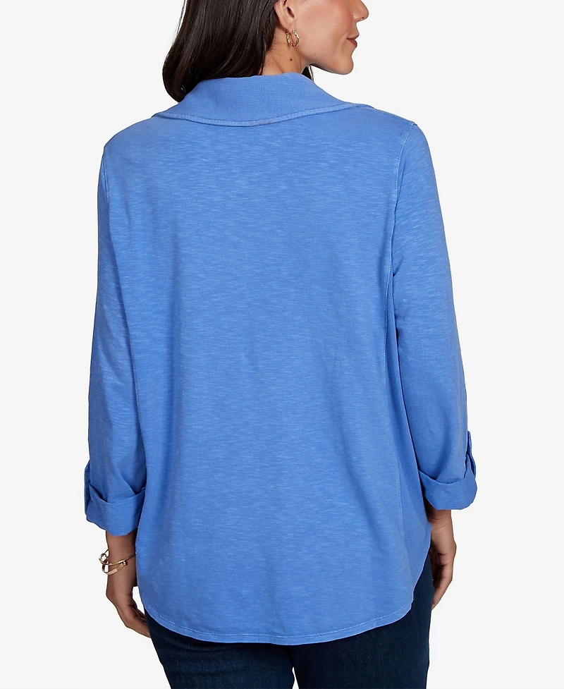 Ruby Rd. Petite Rib Trim Button-Front Knit Top