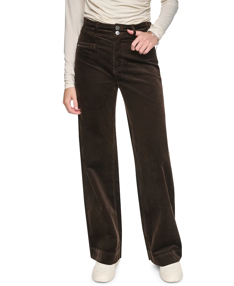 Dkny Jeans Petite High-Rise Wide-Leg Pants