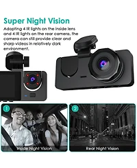 Neewer 3 Channel Dash Cam Front Inside Rear Vehicle Driving Recorder Car Dvr with 32G Mmc Card G Sensor Motion Detection Parking Monitor Night Vision