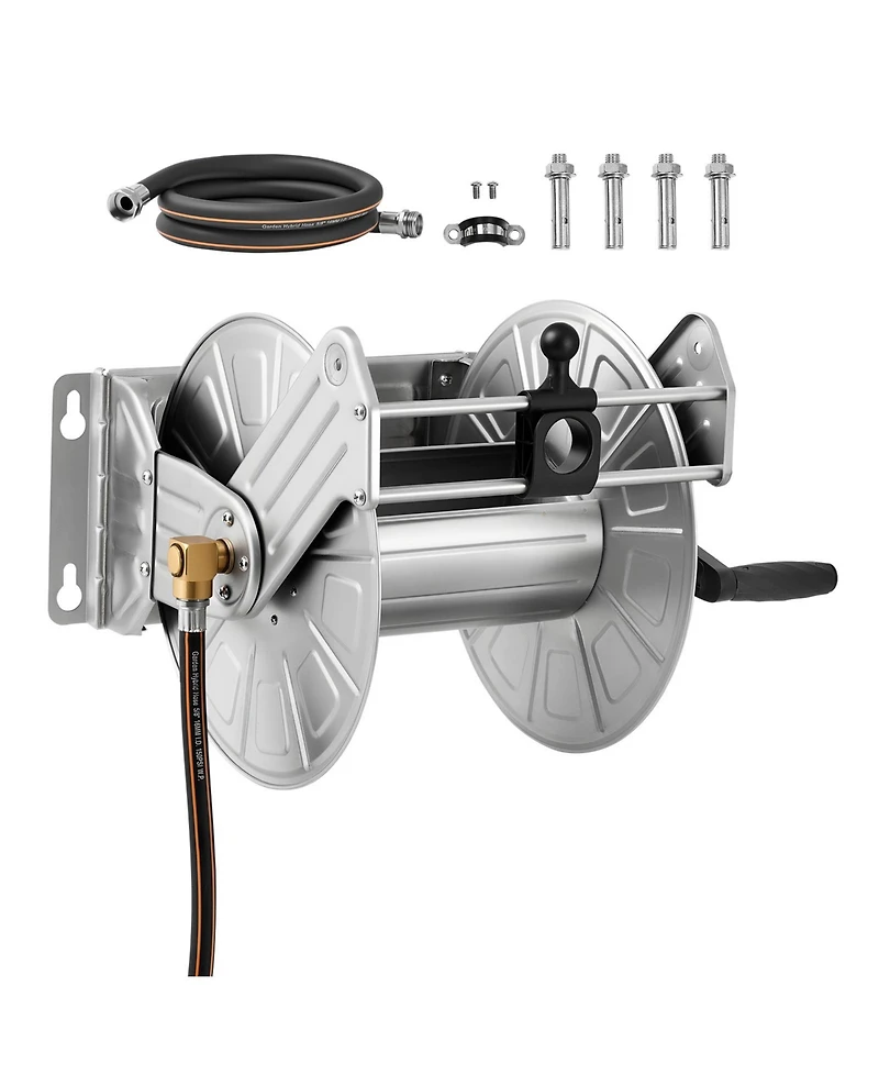 Vevor Wall Mounted Garden Hose Reel 150ft 5/8 in Hose Winder Brass Fitting Hose Guide
