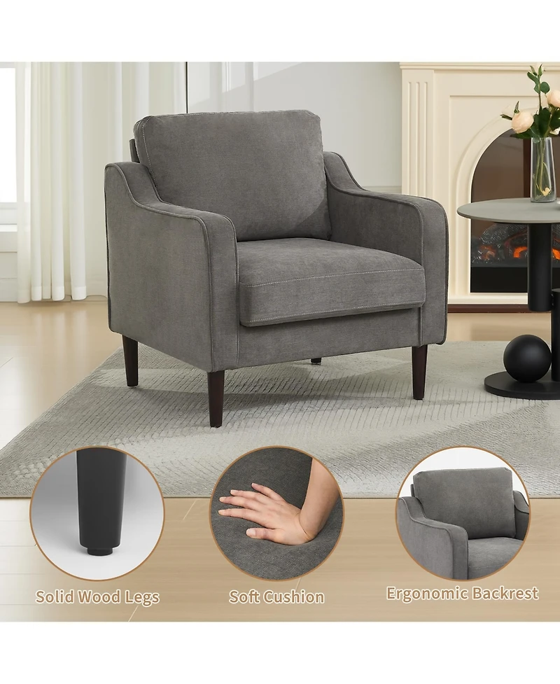 Mid-Century Modern Accent Chairs,Modern Linen Fabric Armchair for Living Room,Comfy Sofa Chairs with Scooped Arms