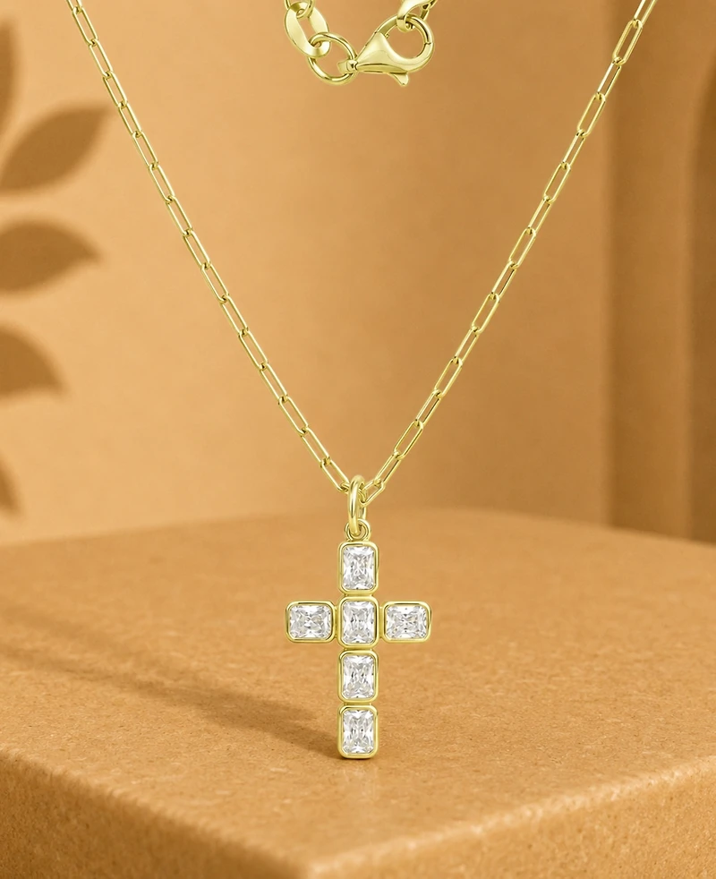 Macy's 14k Gold-Plated Cross Paperclip Chain Necklace