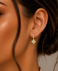 Macy's 14k Gold-Plated Clover Crystal Hoop Earrings