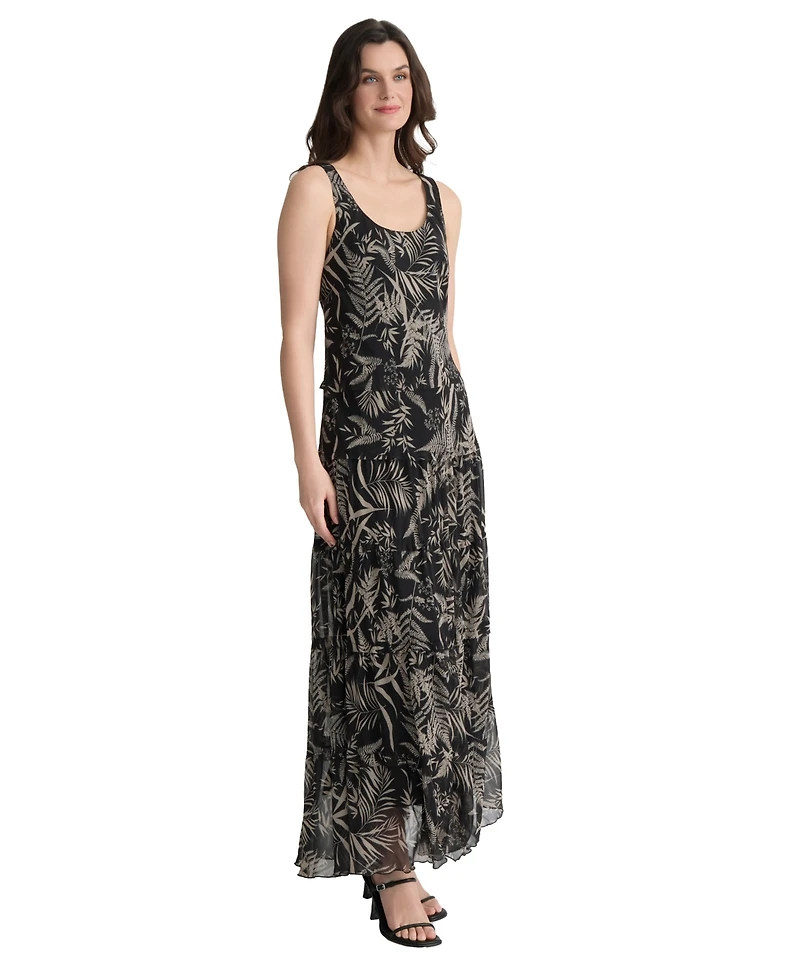 Jones New York Women's Tiered Tropical-Print Maxi Dress