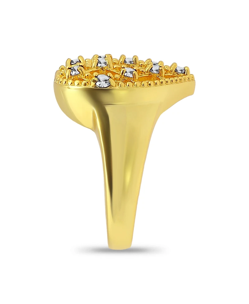 Macy's 14k Gold-Plated Over Brass Round Clear Cubic Zirconia Lattice Heart Shaped Ring