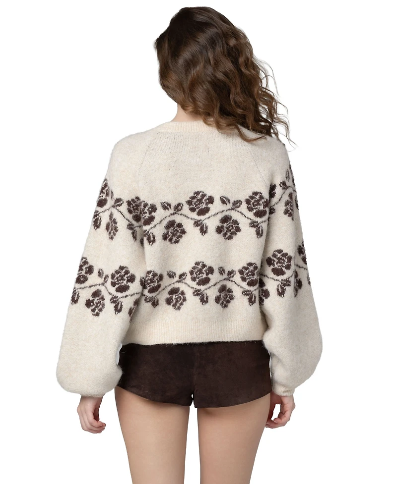 Blank Nyc Women's Floral Scoop Neck Cardigan Sweater