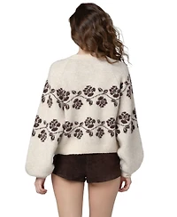 Blank Nyc Women's Floral Scoop Neck Cardigan Sweater