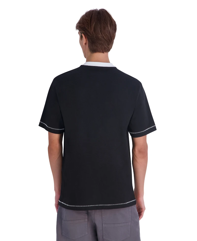 Karl Lagerfeld Paris Men's Heavy Weight Embroidered Collar Signature T-Shirt