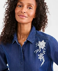 Style & Co Petite Freya Wash Denim Long-Sleeve Button-Up Shirt, Macy's Exclusive