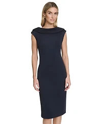 Calvin Klein Women's Rhinestone-Embellished Boat Neck Cowl Back Sheath Dress