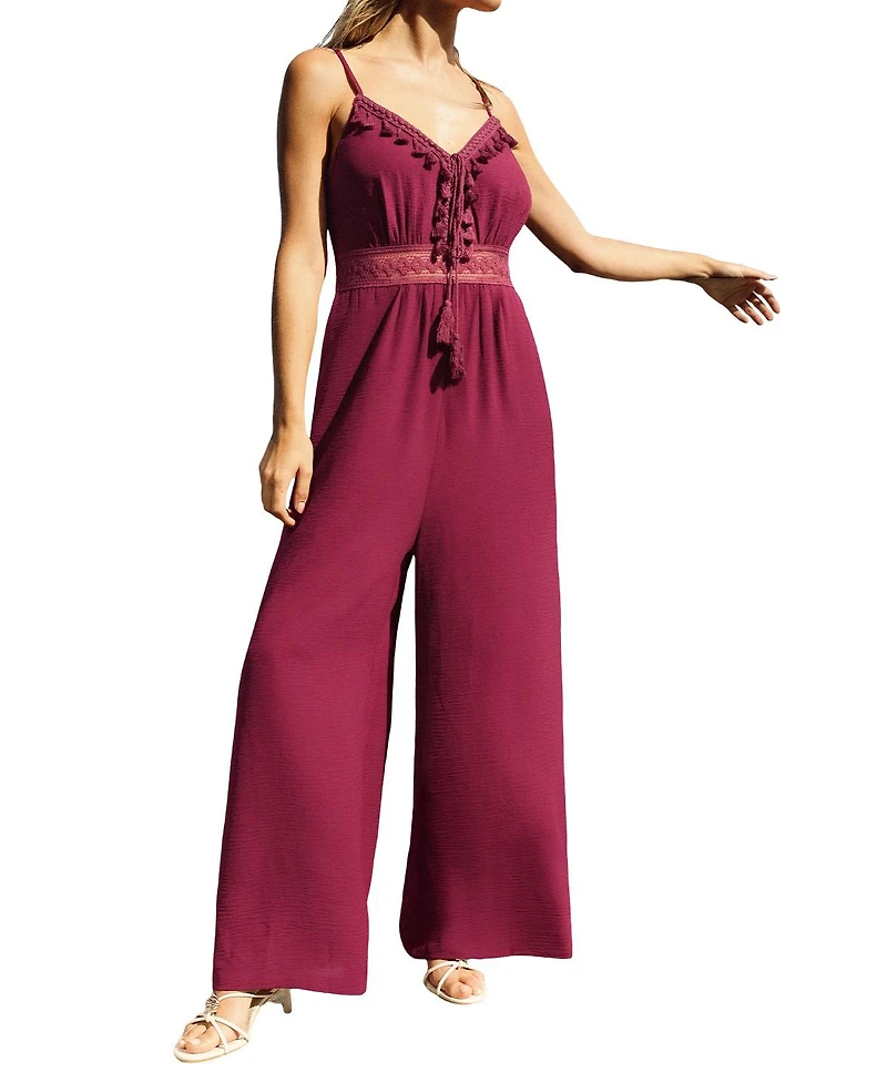 Cupshe Women's After Party V-Neck Sleeveless Crochet-Lace Jumpsuit