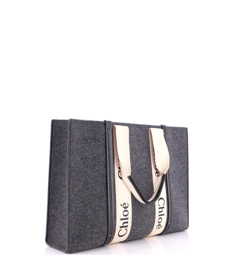 Pre-Owned Chloe Large Woody Tote Recycled Felt with Leather and Canvas