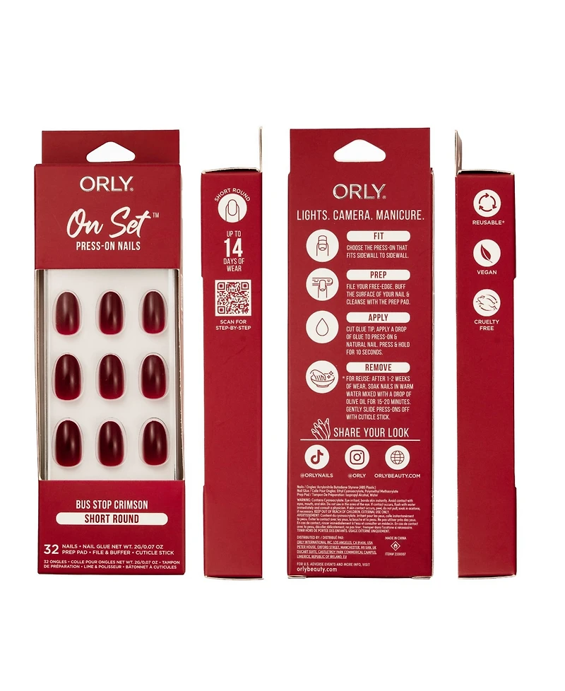 Orly Bus Stop Crimson On Set Short Round Press-On Nail Set