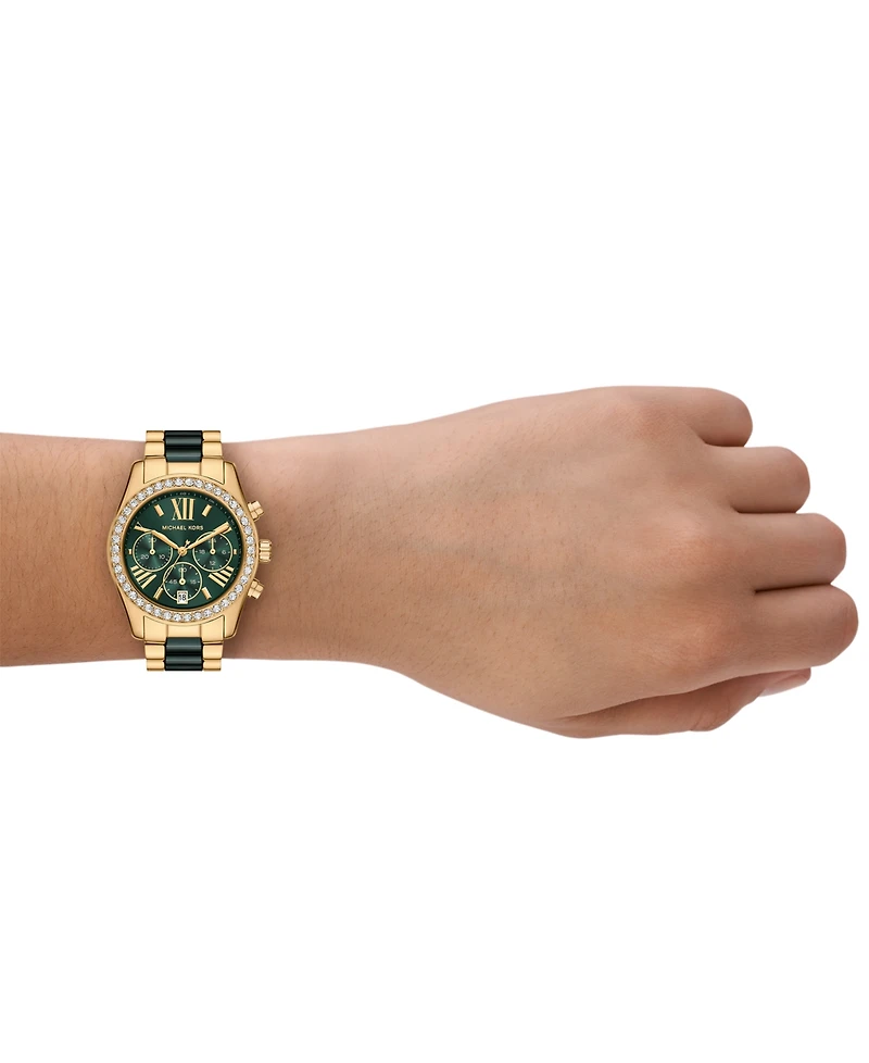 Michael Michael Kors Women's Lexington Chronograph Green Ceramic and Gold-Tone Stainless Steel Watch 38mm