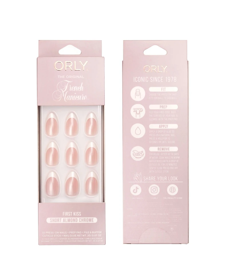 Orly First Kiss Chrome French Manicure Short Almond Press-On Nail Set, 0.07 oz.