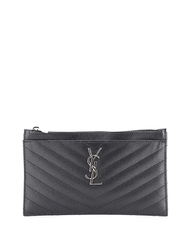 Pre-Owned Saint Laurent Medium Classic Monogram Zip Bill Pouch Matelasse Chevron Leather