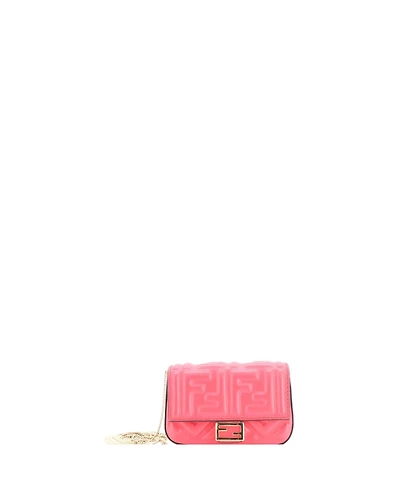 Pre-Owned Fendi Nano Chain Baguette Charm Bag Zucca Embossed Leather