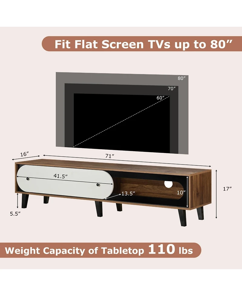 Slickblue Mid-Century Tv Stand for 80" TVs with Sliding Door Cabinet