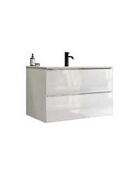 Streamdale Furniture 30" Glossy Wall Mount Vanity With Ceramic Sink