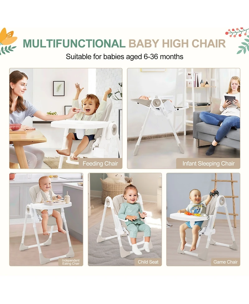 homfan 39.4L x 21.3W x 28H in Toddler High Chair with Removable Tray and Safety Harness, Baby Booster Seat for Dining Room Kitchen