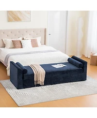 Streamdale Furniture 88.58" Modern Chenille Chaise Lounge Bench with 2 Bolster Pillows
