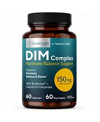 Sunergetic Dim Supplement 150mg with Broccoli Extract, Calcium D-Glucarate and Bioperine, Menopause Support for Men and Women, 60 Capsules