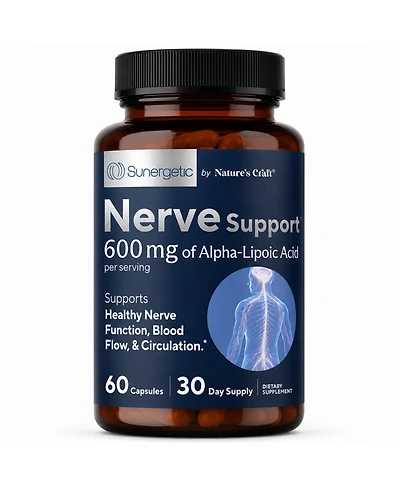 Sunergetic Nerve Support Capsules with Alpha Lipoic Acid, Benfotiamine and B Vitamins, Vegetarian, 60 Count