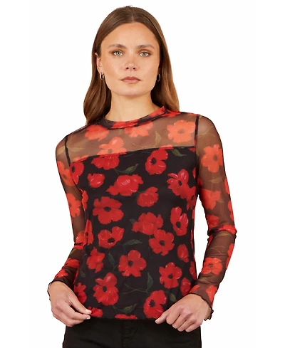 Yumi Women's Poppy Sheer Mesh Long Sleeve Top