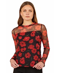 Yumi Women's Poppy Sheer Mesh Long Sleeve Top