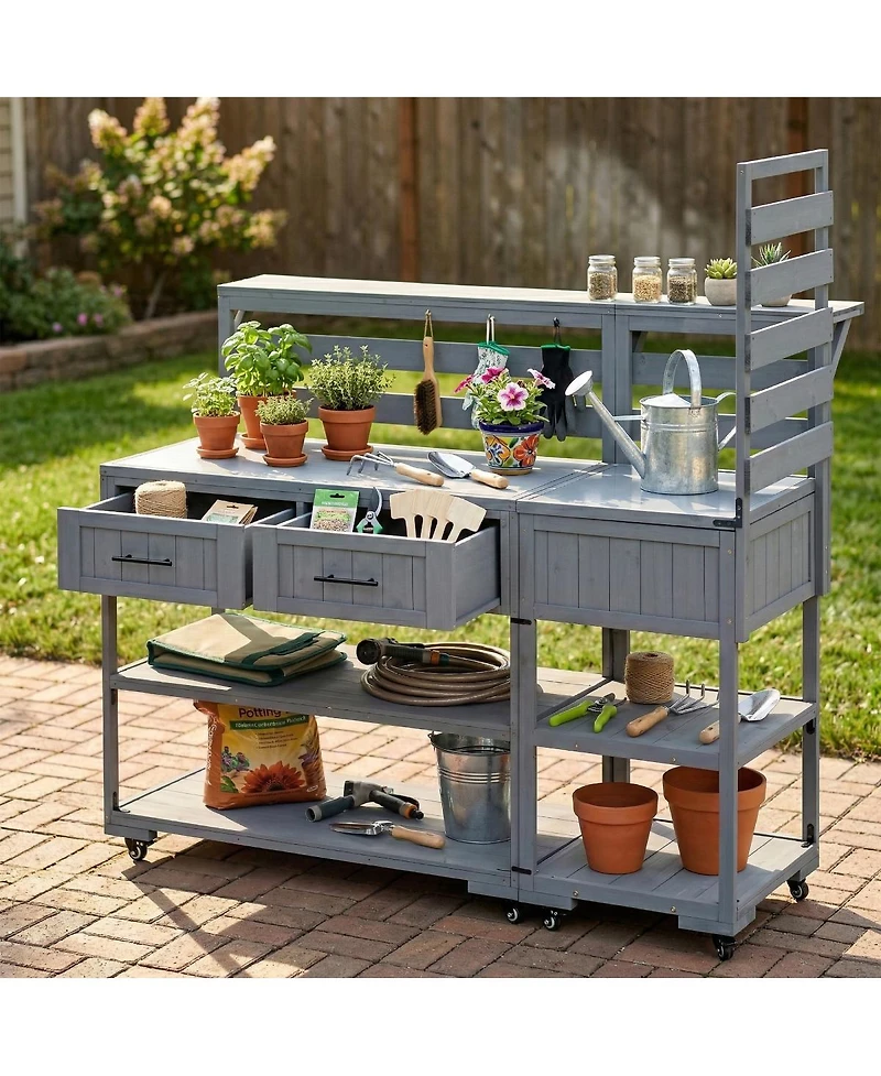 Streamdale Furniture 62.3'' Solid Wood Patio Kitchen Island And Grill Prep Table