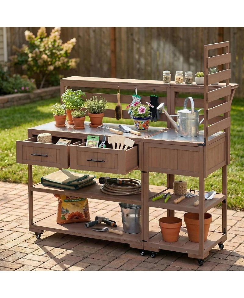 Streamdale Furniture Solid Wood Patio Kitchen Island With Stainless Steel Top And Storage