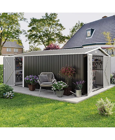 Streamdale Furniture 10x14 Feet Metal Outdoor Storage Shed With 3 Lockable Doors
