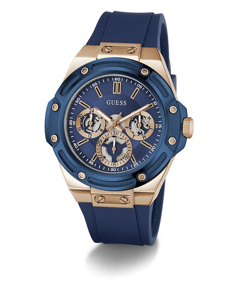 Guess Men's Quartz Blue Silicone Strap Watch 44mm