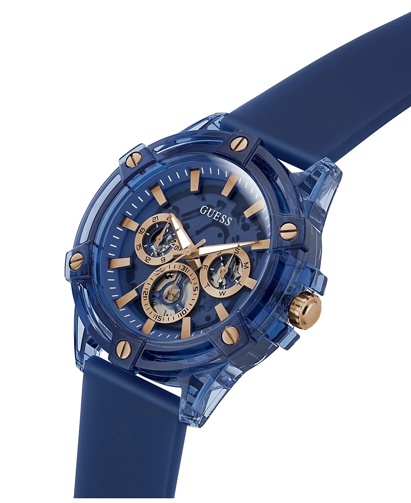 Guess Men's Quartz Blue Silicone Strap Watch 48mm