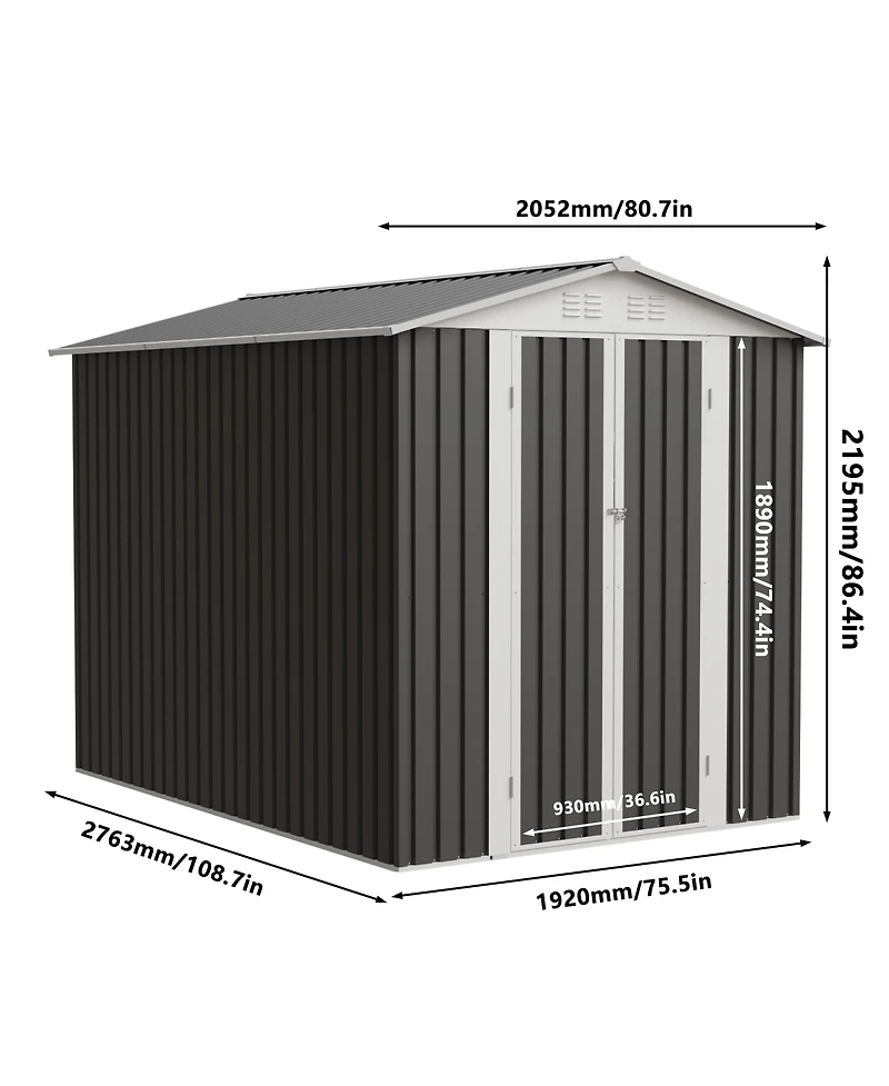 Streamdale Furniture 6x9 Feet Metal Garden Shed With Hinge Door Outdoor Tool House Apex Roof