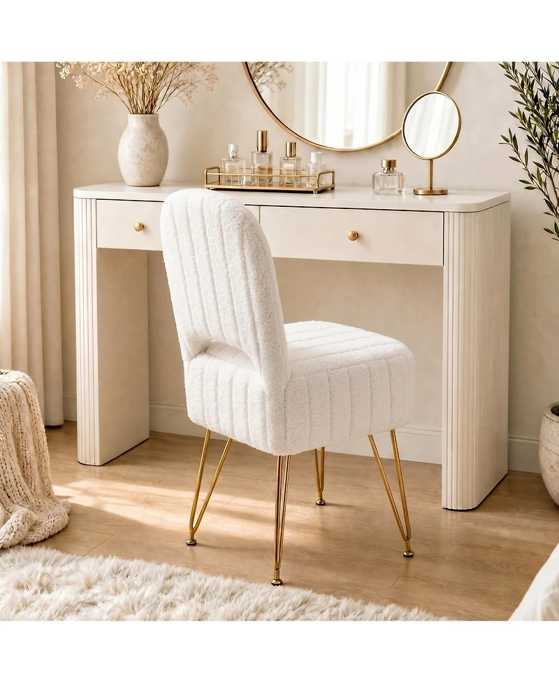 homfan Vanity Stool with Backrest – Modern Teddy Fleece Ottoman Hidden Storage, Large Square Bench, 280 lbs Capacity, Folding