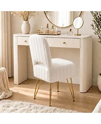 homfan Vanity Stool with Backrest – Modern Teddy Fleece Ottoman Hidden Storage, Large Square Bench, 280 lbs Capacity, Folding