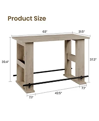homfan 63-Inch Farmhouse Bar Table with Storage Shelves and Metal Footrest, Counter Height Pub Table for Kitchen