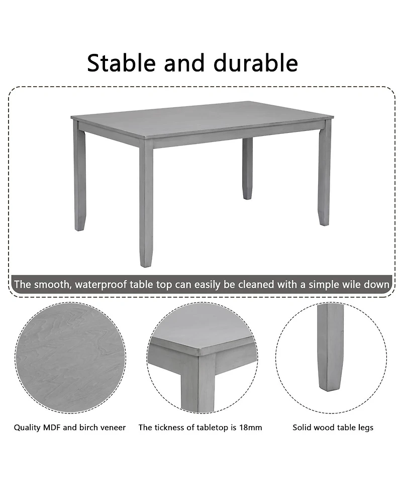 Streamdale Furniture 7-Piece Solid Wood Dining Set, 58.5 inch Table, 6 Padded Chairs