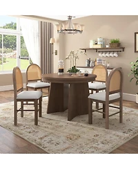 Streamdale Furniture 5-Piece Extendable Round Dining Table Set with 4 Upholstered Chairs