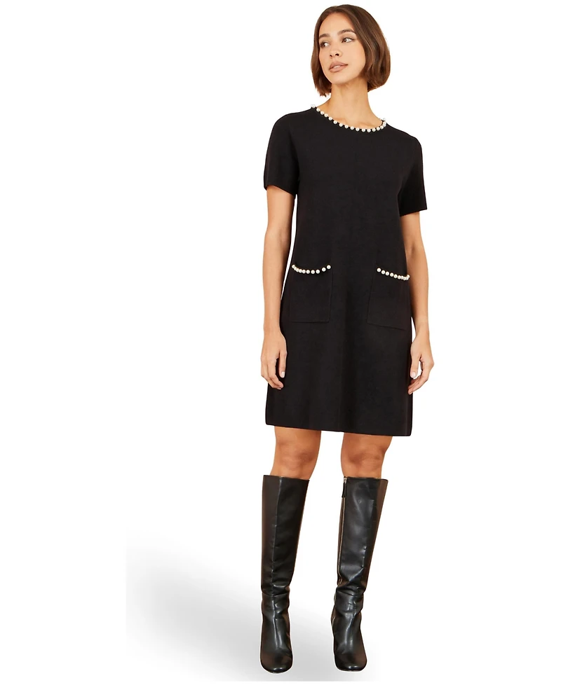 Yumi Women's Embellished Knit Short-Sleeve Dress