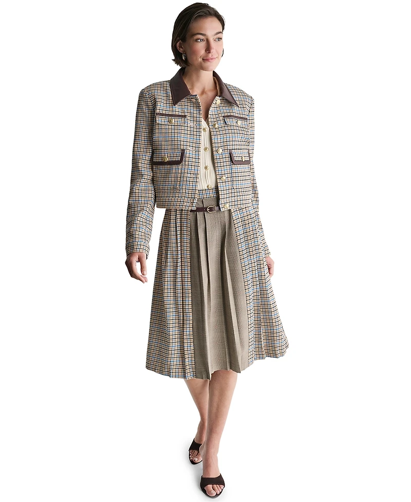 Bcbg Women's Collared Plaid Trucker Jacket
